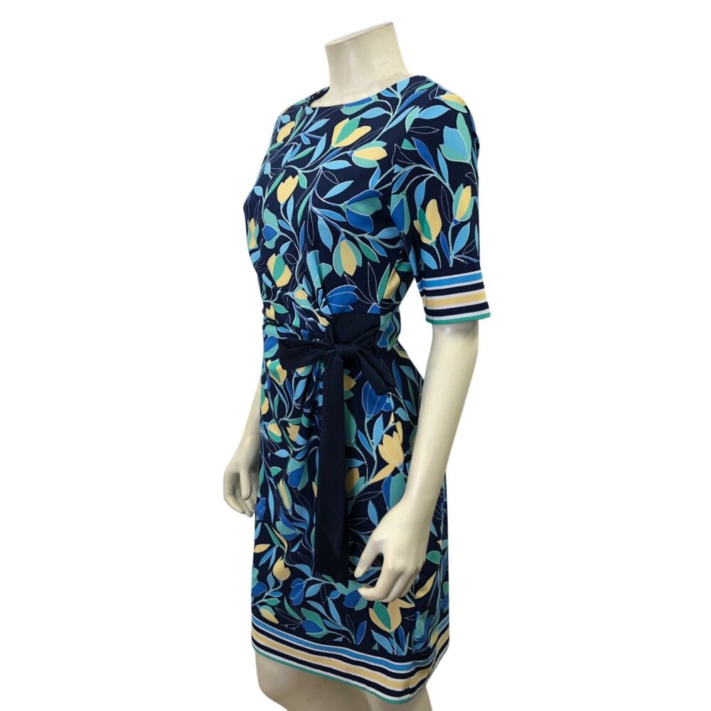 R&K Women's Floral Print waist tie Dress Navy Multi Sheath Dress S NWT